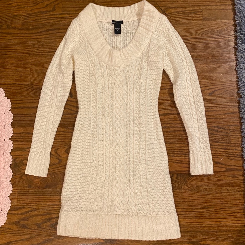 White sweater dress with long sleeves